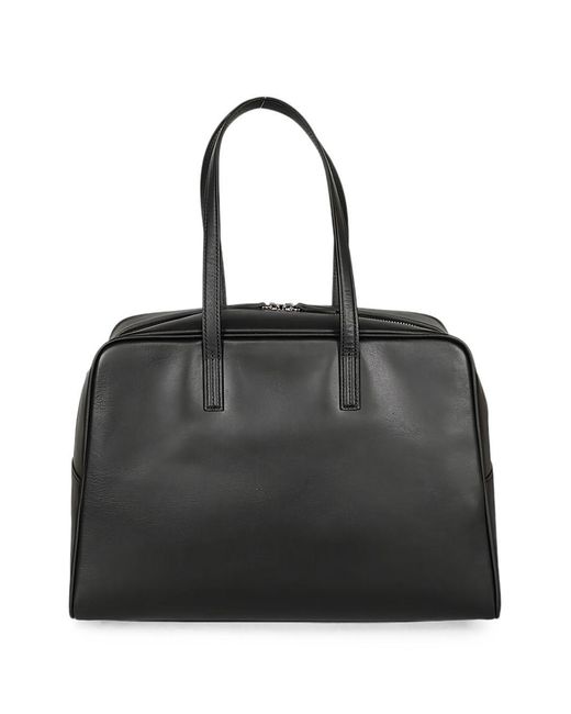 MIZUIRO Black Large Leather Boston Bag
