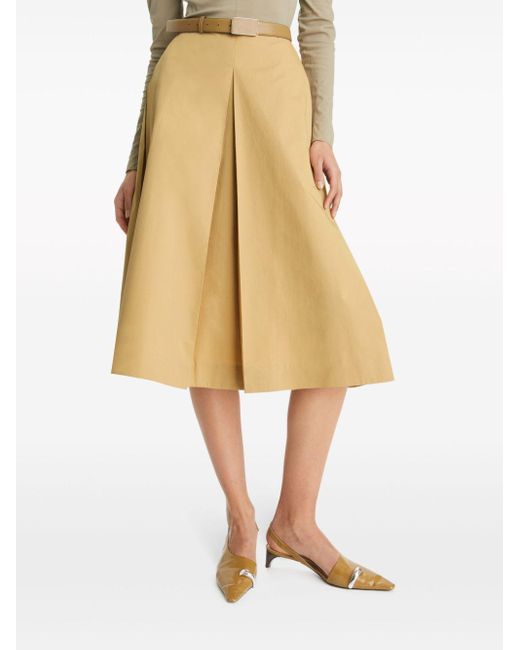 Tory Burch Natural Pleated Midi Cotton Skirt