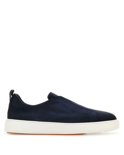 Santoni Blue Nubuck Slip-On Sneakers for men