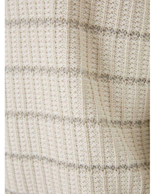 Brioni White Striped Cotton Polo Shirt for men