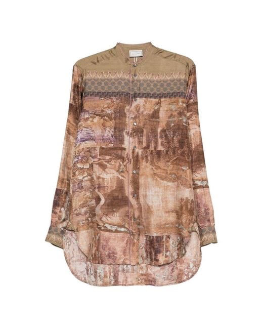 Pierre Louis Mascia Natural Printed Silk Shirt