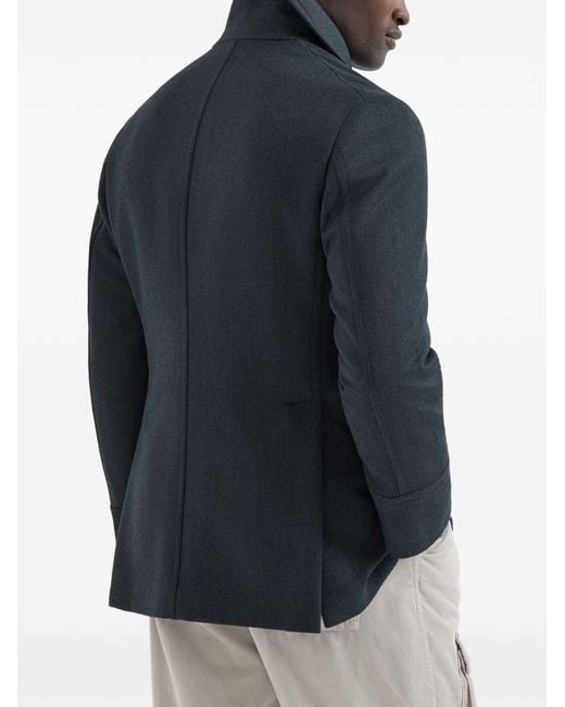 Brunello Cucinelli Blue Wool Caban Coat for men