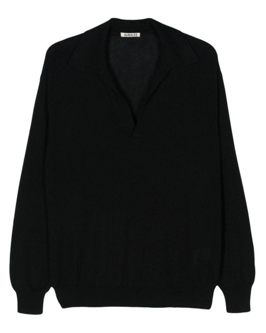 Auralee Black Fine-knit Polo Shirt for men