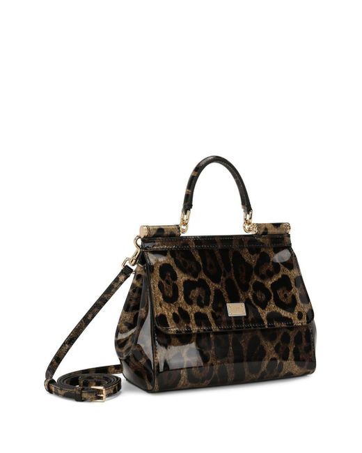 Dolce & Gabbana Black Sicily Medium Leopard Print Handbag