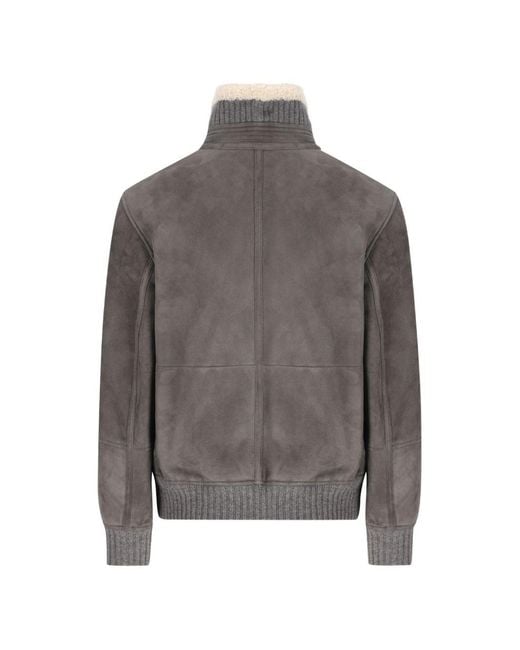 Brunello Cucinelli Gray Shearling Leather Jacket for men
