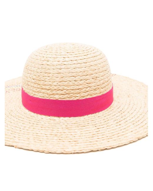 Paul Smith Pink Ribbon-Detail Straw Fedora Hat