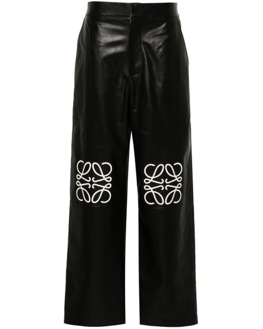 Loewe Black Leather baggy Trousers With Logo