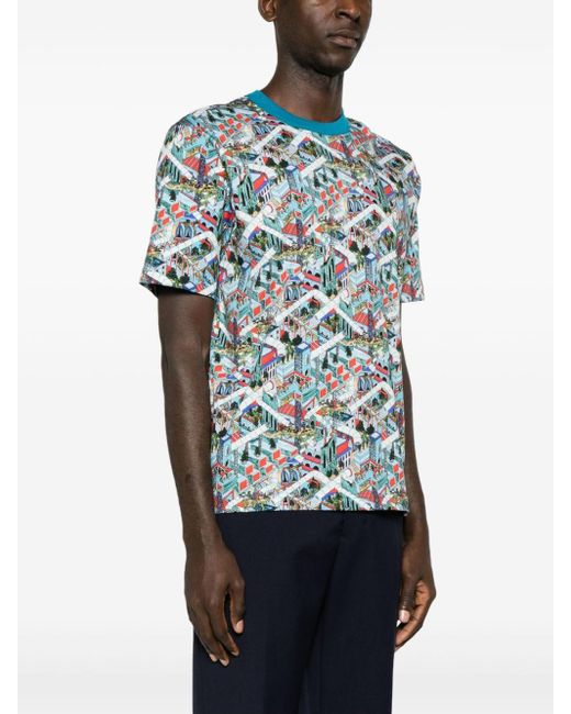 PS by Paul Smith Blue Jack'S World Print Cotton T-Shirt for men