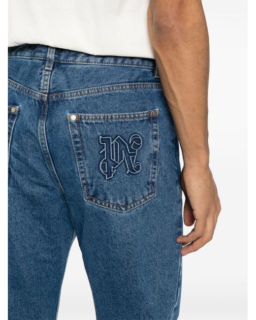 Palm Angels Blue Monogram Denim Jeans for men
