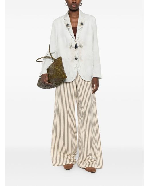 Sissiottostyle White Printed Single-Breasted Blazer Jacket