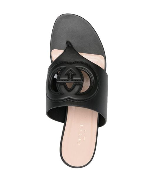 Gucci Black Cut Leather Flat Thong Sandals