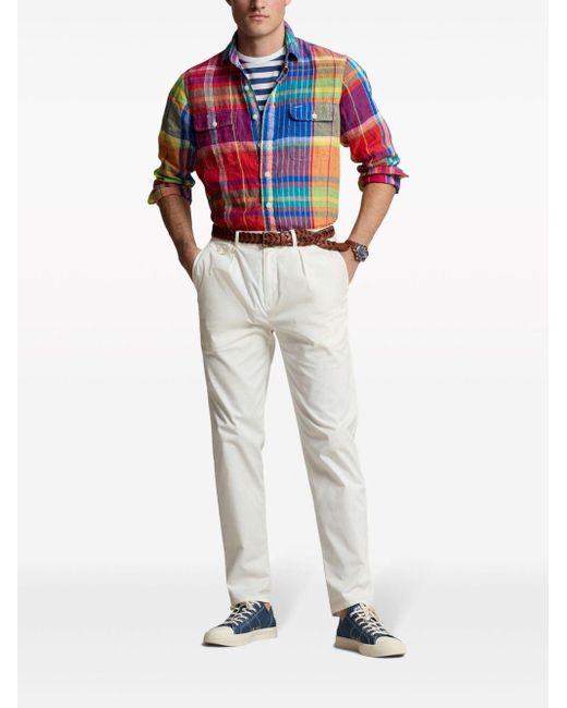 Polo Ralph Lauren Blue Checked Linen Shirt for men