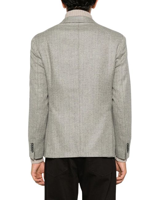 Luigi Bianchi Gray Herringbone-Pattern Single-Breasted Blazer for men