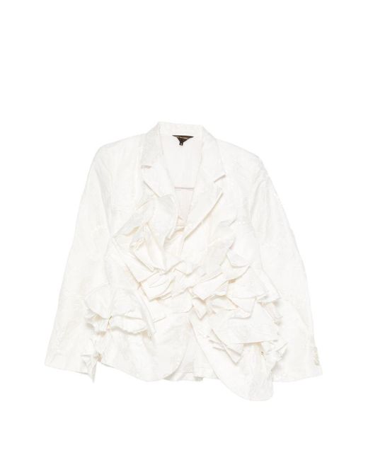 Comme des Garçons White Ruffled Blazer Jacket