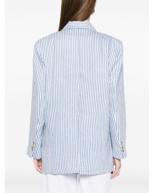 White Sand Blue Linen Blend Single-Breasted Jacket