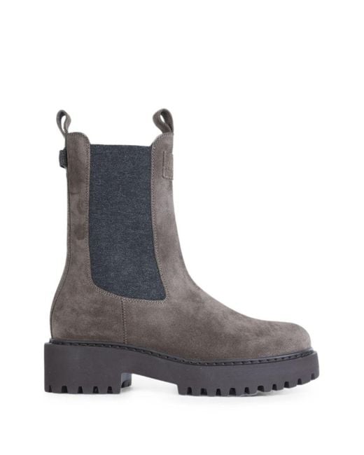 Brunello Cucinelli Gray Suede Leather Ankle Boots