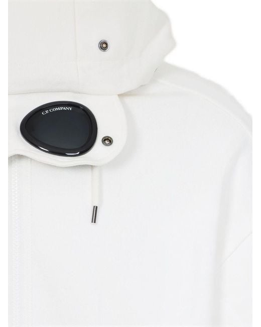 C P Company White Goggle-Detail Zip-Up Hoodie for men