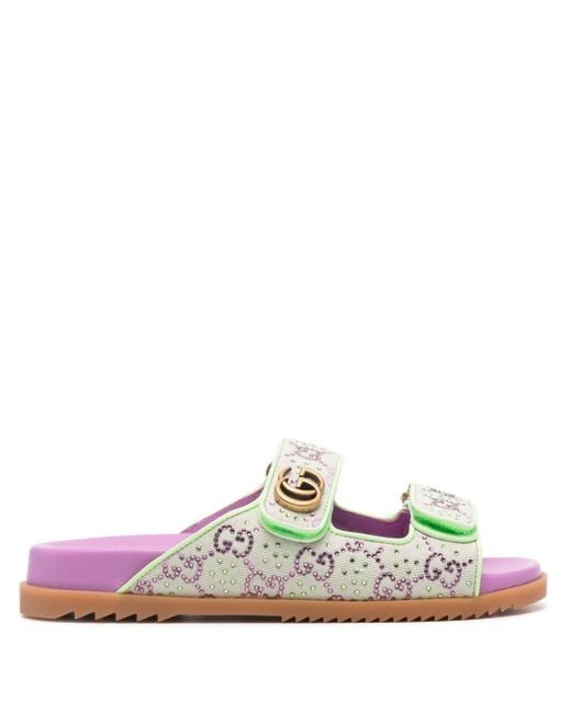 Gucci White Double G Canvas Sandals