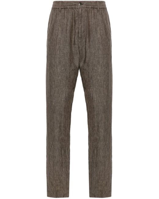 Emporio Armani Gray Linen Tapered Trousers for men