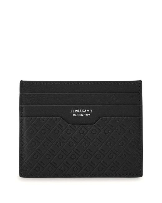 Ferragamo Black Leather Credit Card Case for men