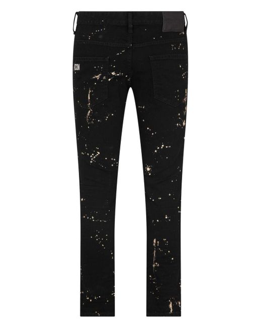 DSquared² Black Tidy Biker Paint-Splatter Skinny Jeans for men