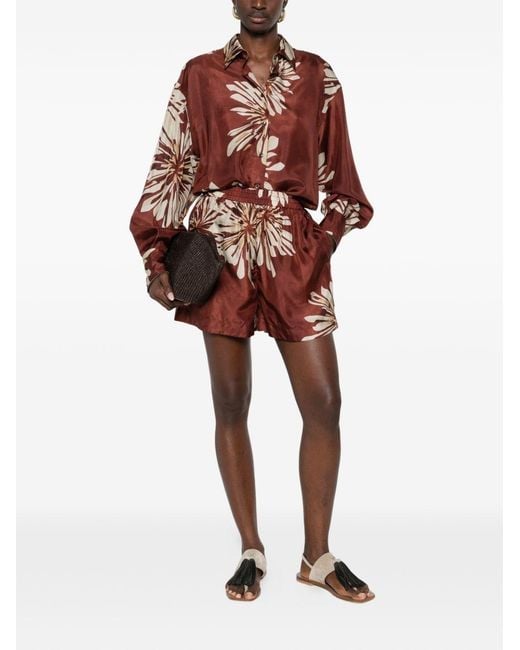 Brunello Cucinelli Red Printed Silk Shirt