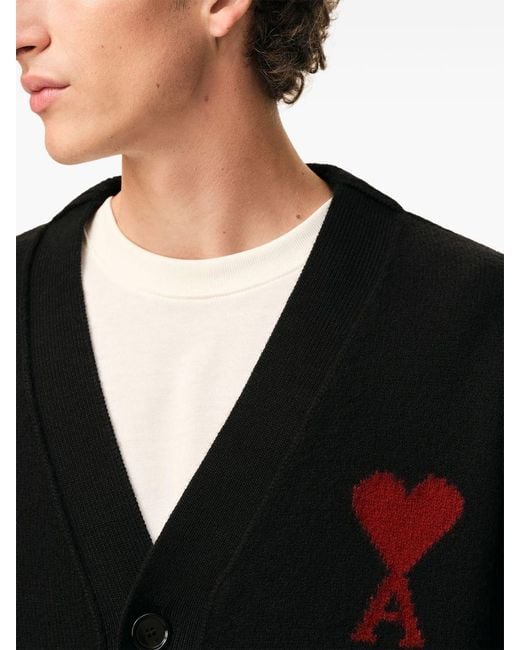 AMI Black Ami De Coeur Wool Cardigan for men
