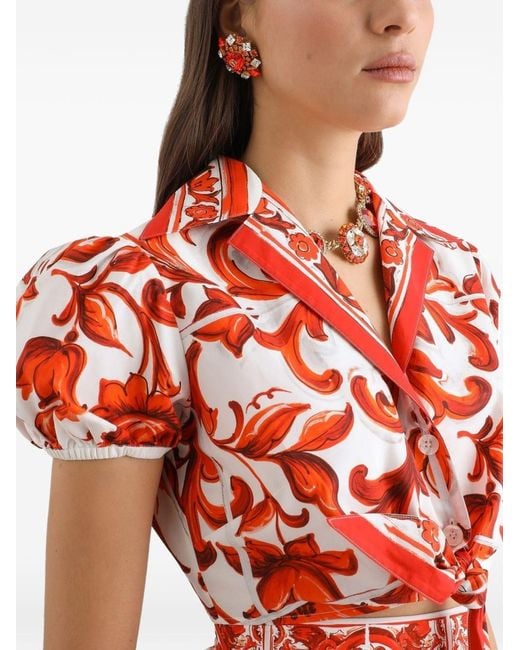 Dolce & Gabbana Red Maiolica Print Cotton Shirt