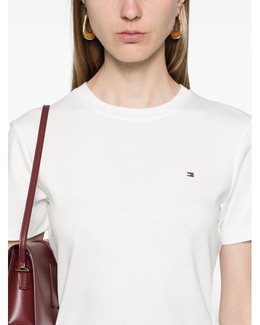 Tommy Hilfiger White Slim Fit T-Shirt With Embroidered Flag