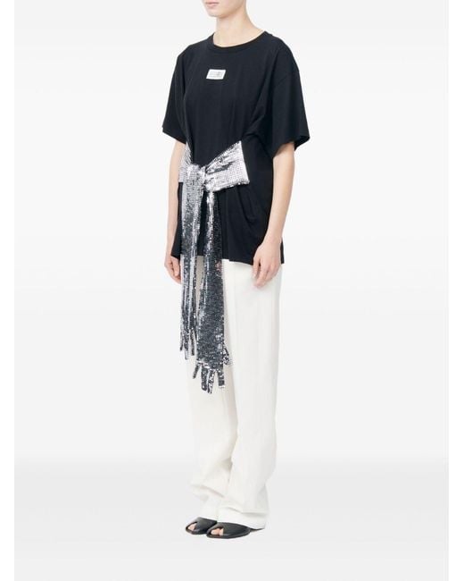 MM6 by Maison Margiela Black Gloves-Detail Cotton T-Shirt