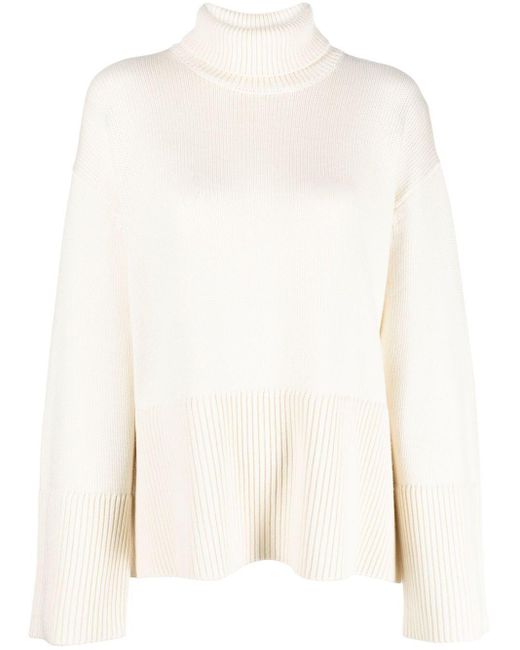 Totême Ribbed-knit Roll Neck Jumper in White | Lyst