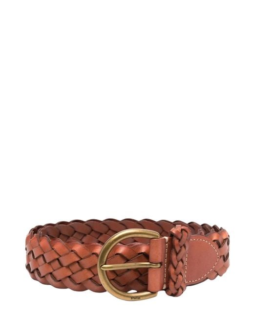 Polo Ralph Lauren White Interwoven-Design Buckle Belt