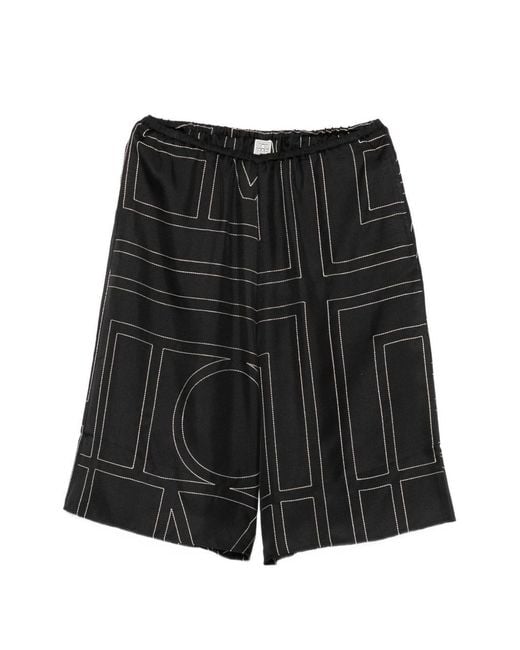 Totême  Black Monogram Silk Pajama Shorts