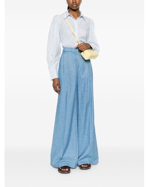 Via Masini 80 Blue Cotton Flared Trousers