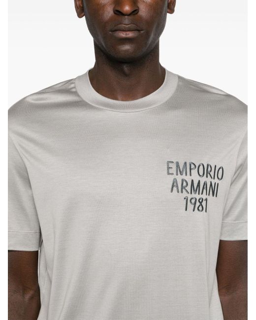 Emporio Armani Gray Logo-embroidered Lyocell Blend T-shirt for men