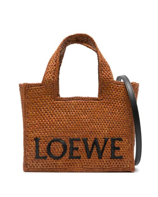 Loewe-Paulas Ibiza Brown Loewe Font Small Raffia Tote Bag