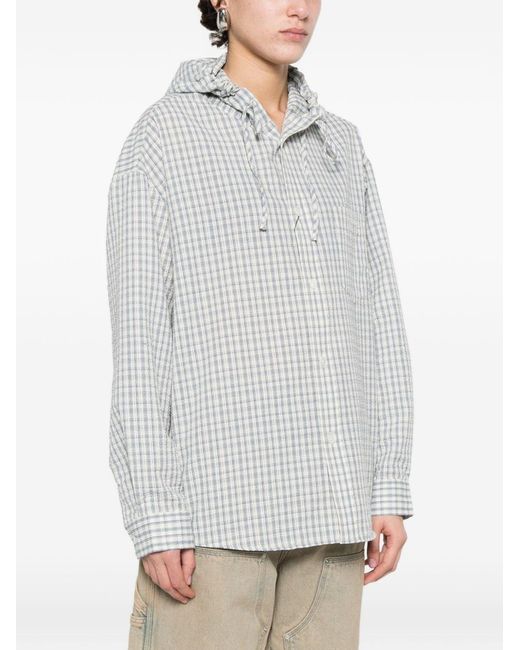 DUNST White Checked Hooded Shirt
