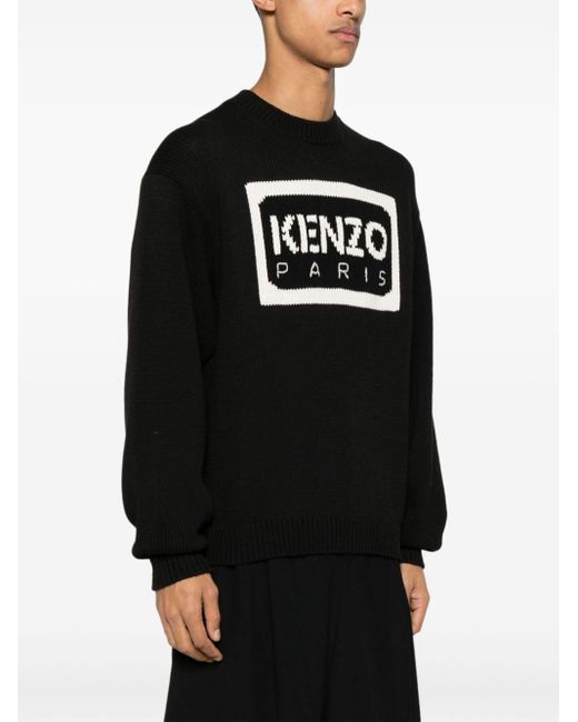 KENZO Black Intarsia-logo Knit Jumper for men