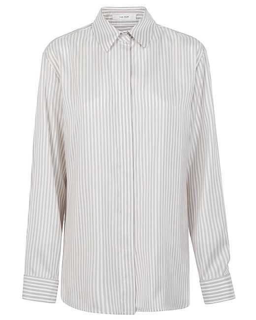 The Row White Vanda Striped Silk Shirt