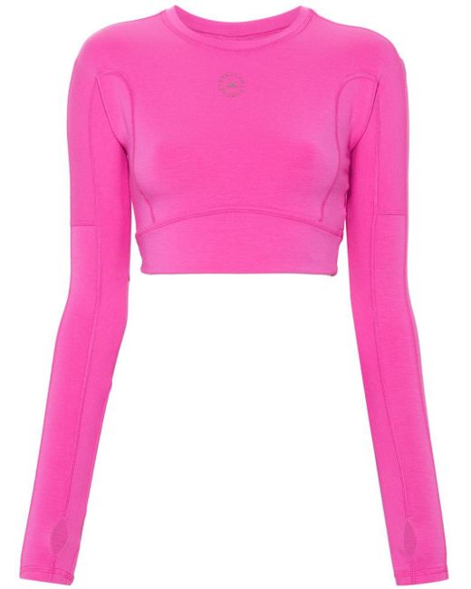 Top crop con logo gommato di Adidas By Stella McCartney in Pink