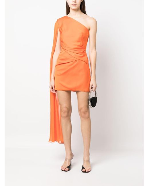 Roland Mouret Orange One-shoulder Draped-detail Dress
