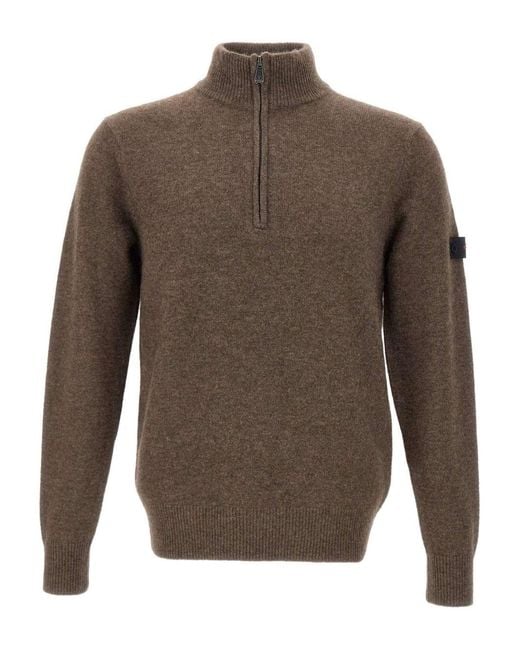 Peuterey Brown Long-Sleeved Crewneck Sweater With Logo for men