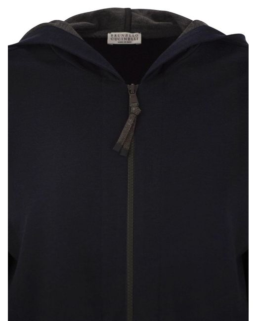 Brunello Cucinelli Blue Cotton And Silk Hooded Cardigan