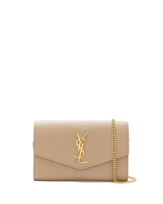 Saint Laurent Natural Uptown Leather Wallet On Chain