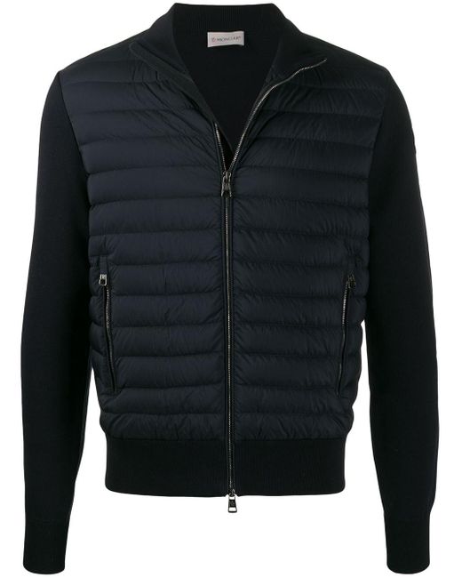 Moncler Blue Quilted Jacket With Knitted Sleeves for men