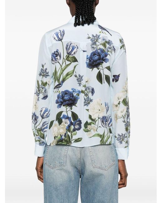 Alice + Olivia Blue Printed Silk Shirt