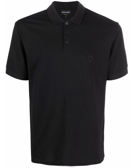 Giorgio Armani Black Piquet Cotton Polo Shirt for men