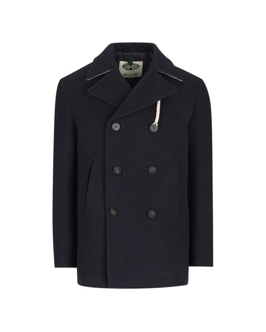 Camplin Blue Double-Breasted Notch-Lapel Peacoat for men