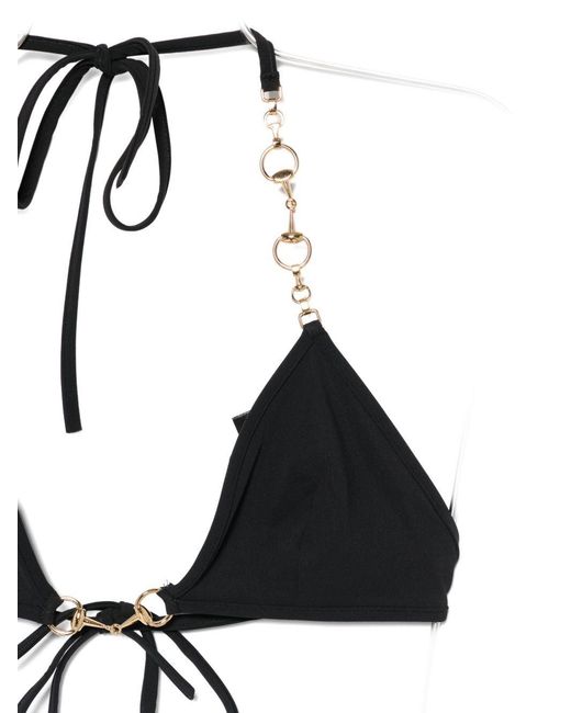 Gucci White Hobrsebit Detail Triangle Bikini Set