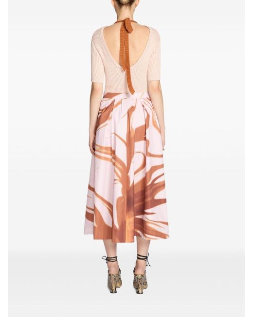 Dries Van Noten Pink Soni Printed Midi Skirt